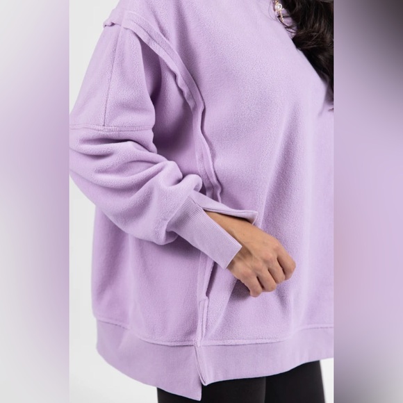 Pink Lily Scouted Out Purple Oversized Fleece Sweatshirt Size Small NWOT - Picture 3 of 9